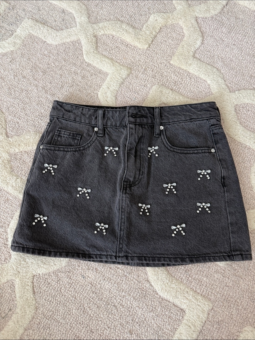 Pacsun Embellished Black Denim Mini Skirt